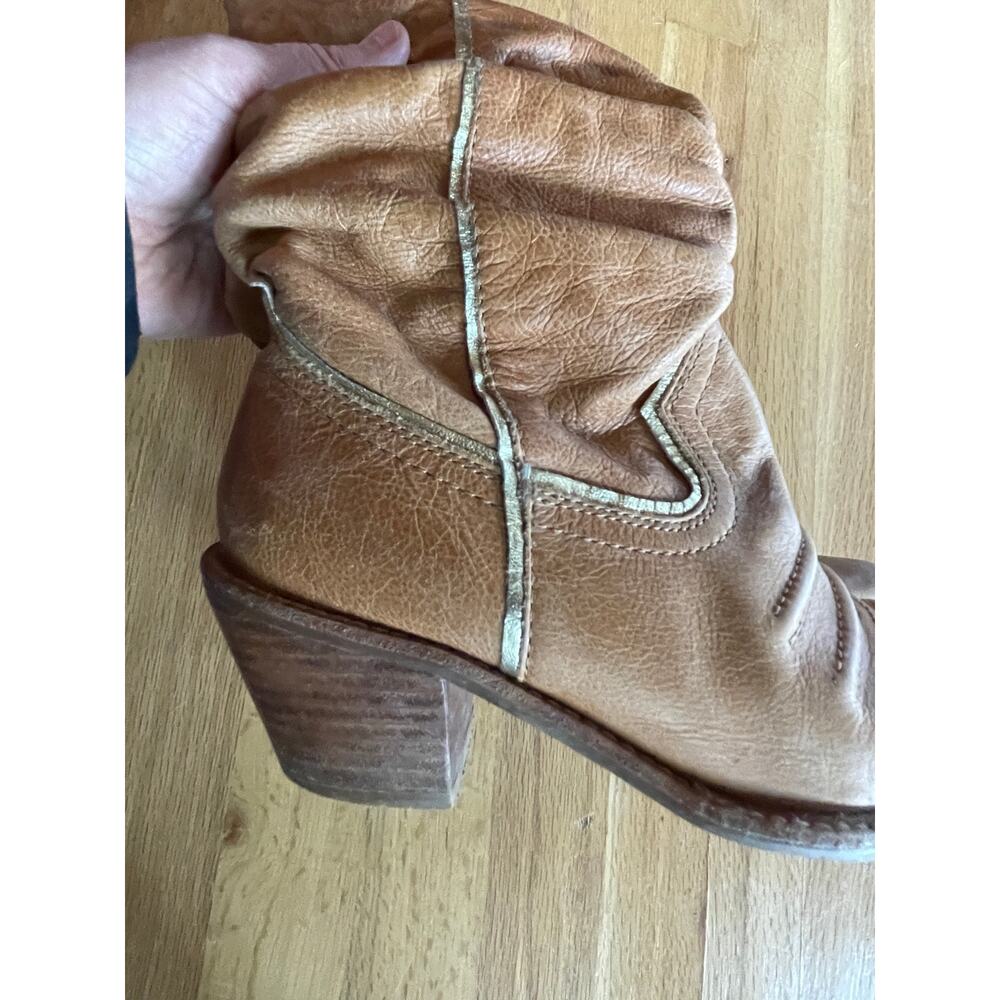 Naona Nana Brown gold Leather sz 6 mid calf boot 2.5" Heel Cowgirl western - Picture 11 of 12